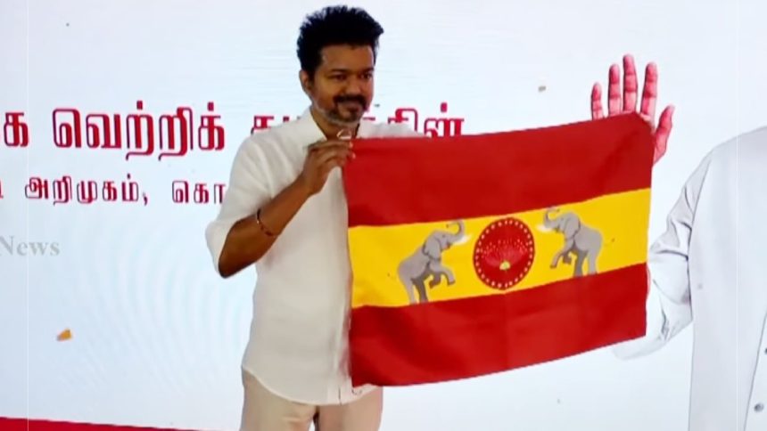 Tamil Nadu: Thalapathy Vijay unveils his TVK party’s flag in Chennai | Video|