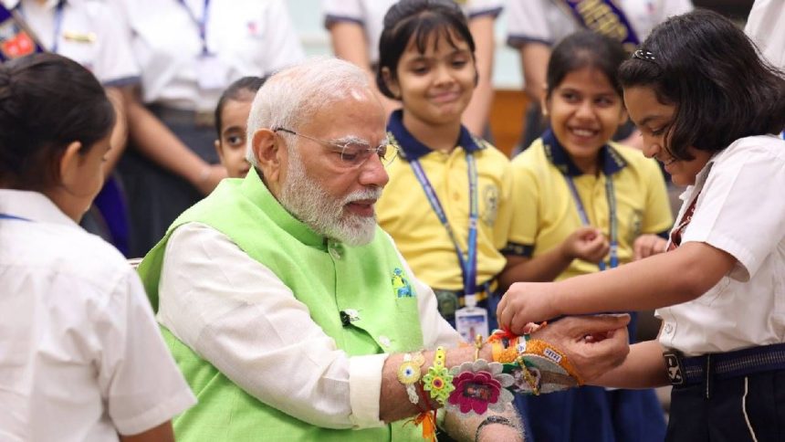 Video: Delhi schoolgirls tie ‘Rakhis’ to PM Modi on Raksha Bandhan