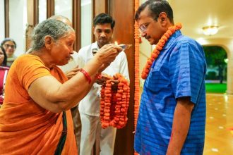 In pics: Kejriwal gets warm welcome at home, meets parents, wife and AAP leaders